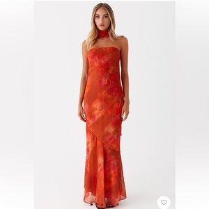 Peppermayo Red and Orange Strapless Gown for Weddings